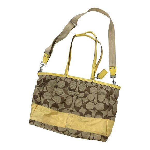 Coach Signature Stripe Jacquard Tote Diaper Bag Signature Canvas F13803 Yellow - Picture 16 of 16